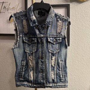 Chic Blue Denim Vest with Studded Accents